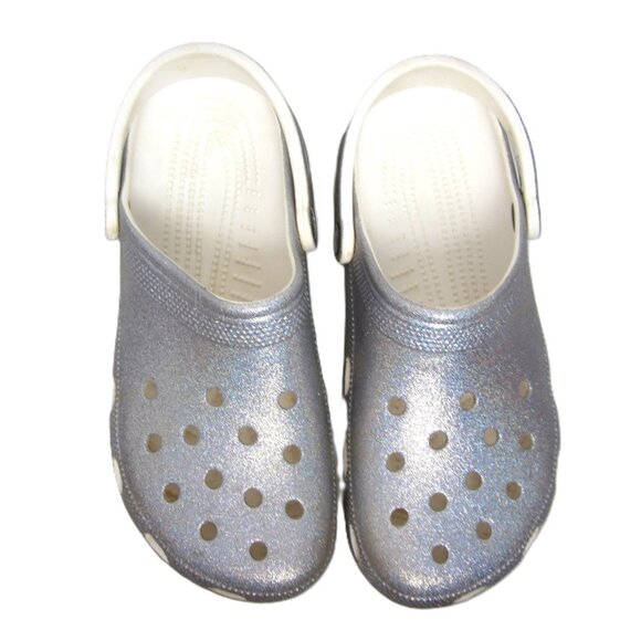 CROCS Classic Clog Women's 11 Silver Glitter Shimmer EUC Sparkle - Picture 9 of 13